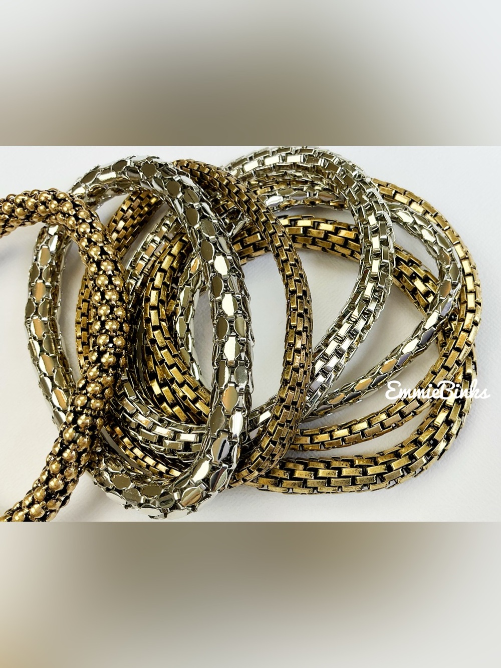 New Free People Metallic Mesh Stretch Bangle Bracelet Set - Picture 7 of 12
